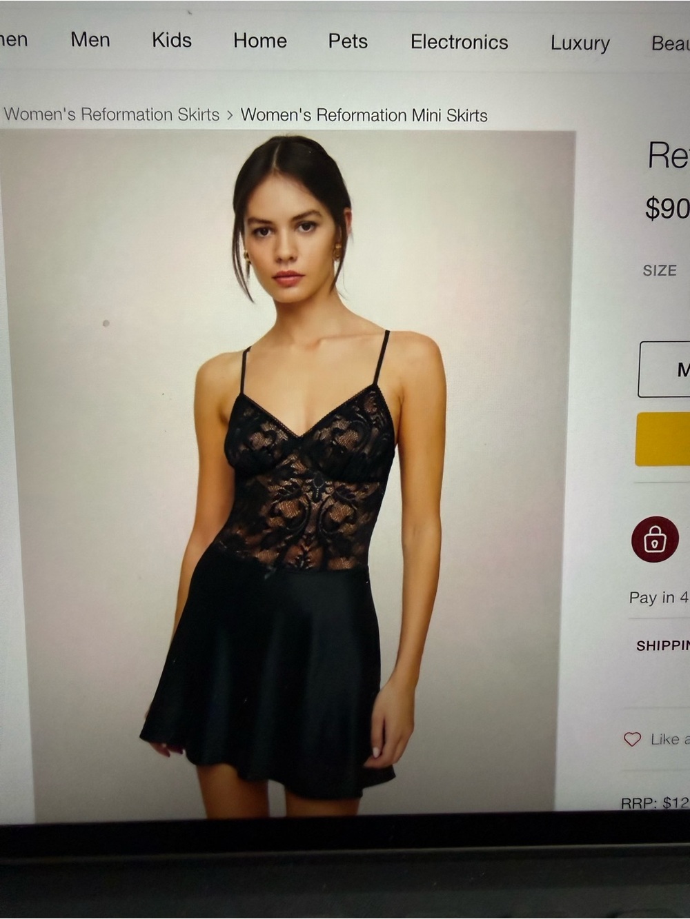 Reformation Black Lace-Overlay Satin Mini Skirt Slip